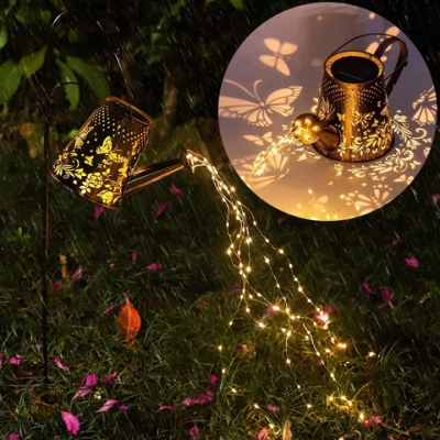 Светильник дачный на солнечной батарее «Чайник Бабочки» 30*14,5*15 см, 36 ламп LED (6 нитей, длина 60 см, подставка 80 см)