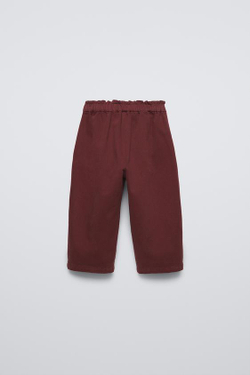 ZARA БРЮКИ BALLOON FIT С ЗАЩИПАМИ, ГРАНАТОВЫЙ