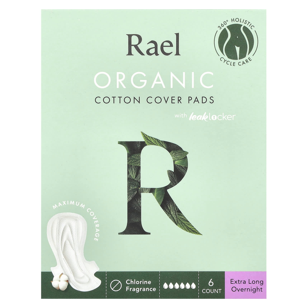 Rael, Прокладки из органического хлопка, удлиненные на ночь, 6 шт.