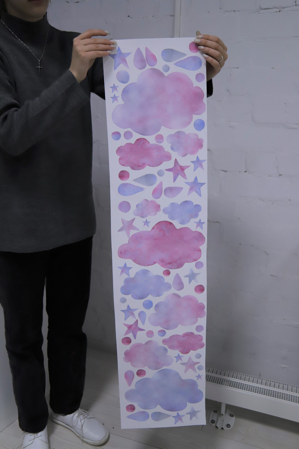 Интерьерные детские наклейки в комнату, акварельные облака