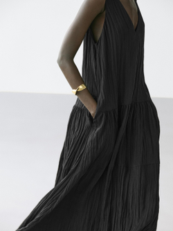 Massimo Dutti Струящееся плиссированное платье миди, черный