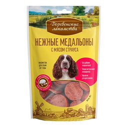 Деревенские Лакомства д/собак Медальоны с мясом Страуса, 90гр