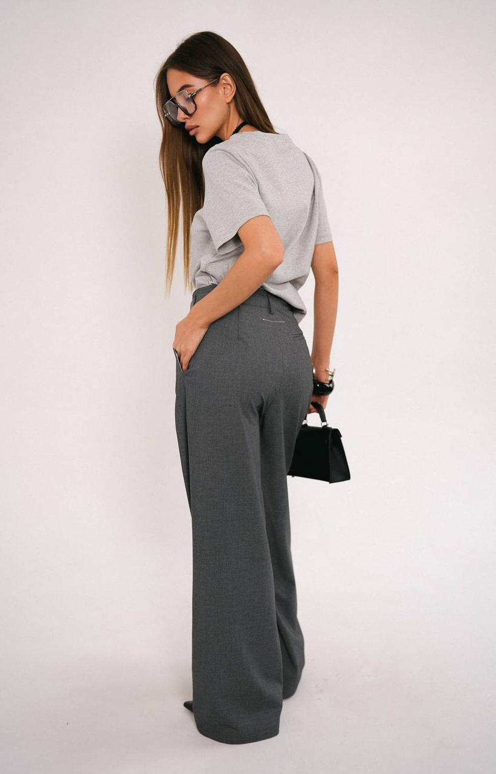 Брюки палаццо из костюмной ткани со вставкой на поясе