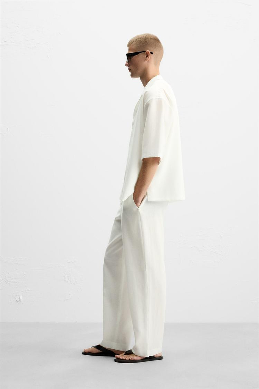 ZARA БРЮКИ ИЗ СМЕСОВОГО ЛИОЦЕЛЛА, БЕЛЫЙ