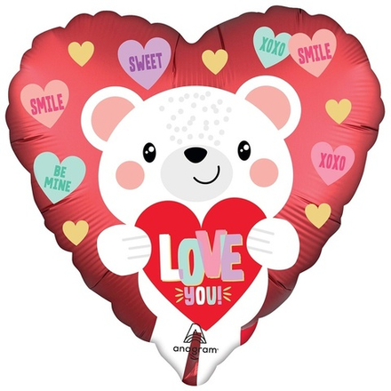 Шар Anagram сердце 18" с рисунком Мишка белый I love you #45114