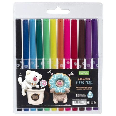 Фломастеры `ECO` 12 цв. -Кофейные коты- в блистере с европодвесом