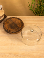 Блюдо сервировочное с крышкой, 22×22×20 см, дерево, стекло