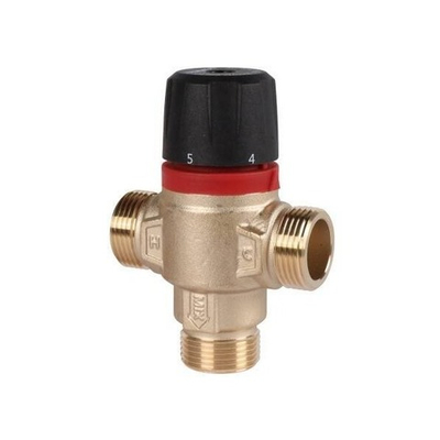 Клапан термостатический смесительный ROMMER - 3/4" (НР/НР, 30-65°C, Kvs 1.8, T-смешивание)