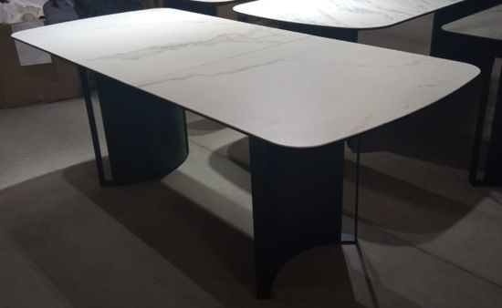 Стол RASMUS 160 TL-45 Белый мрамор, испанская керамика / черный каркас