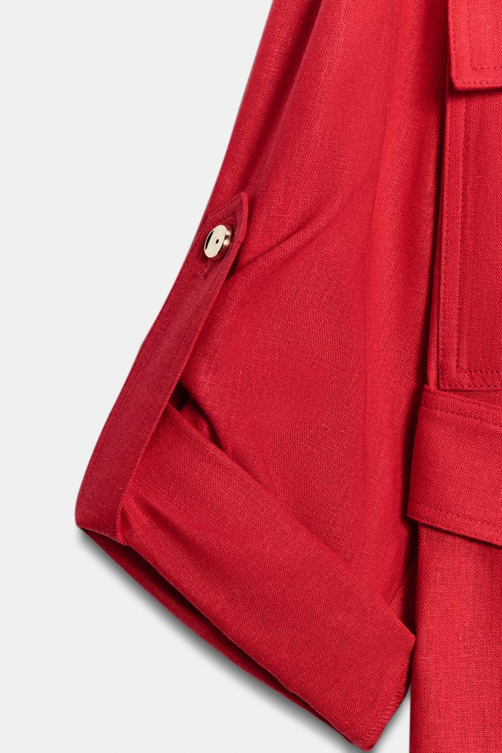 ZARA КУРТКА-САФАРИ ИЗ ЛЬНА С ПОЯСОМ, КРАСНЫЙ