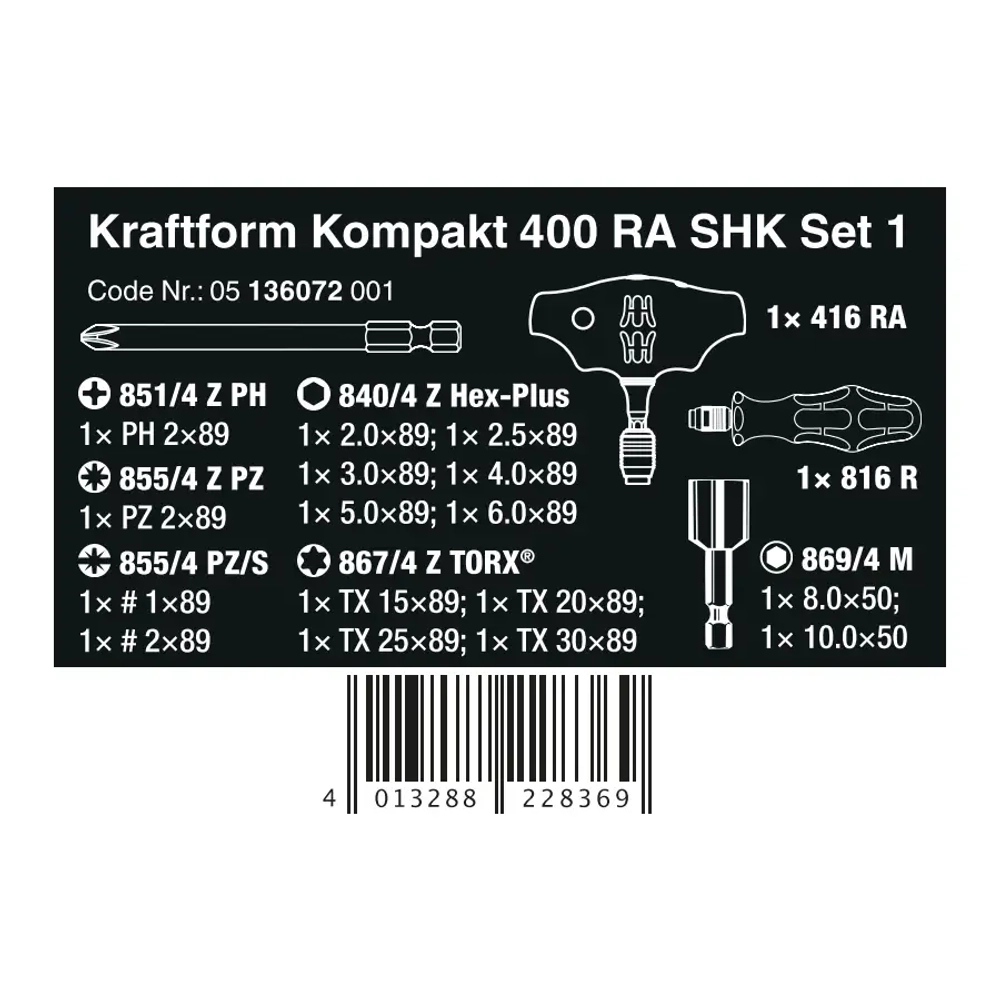 Набор для работы с сантехникой, системами отопления KK 400 WERA 05136072001