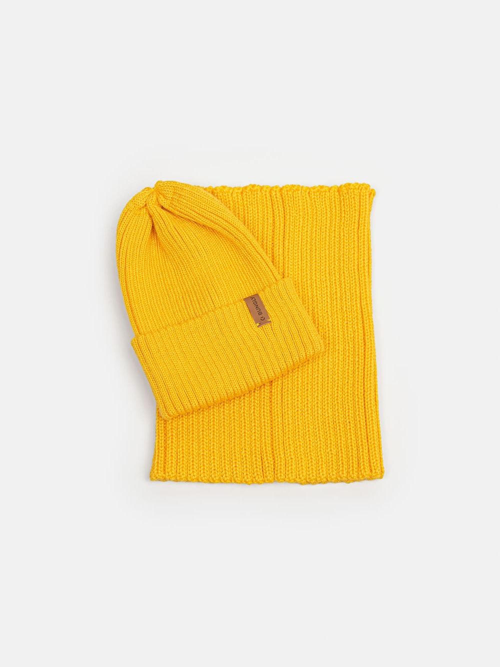 Снуд из смесовой шерсти "Горчица" вертикальная вязка