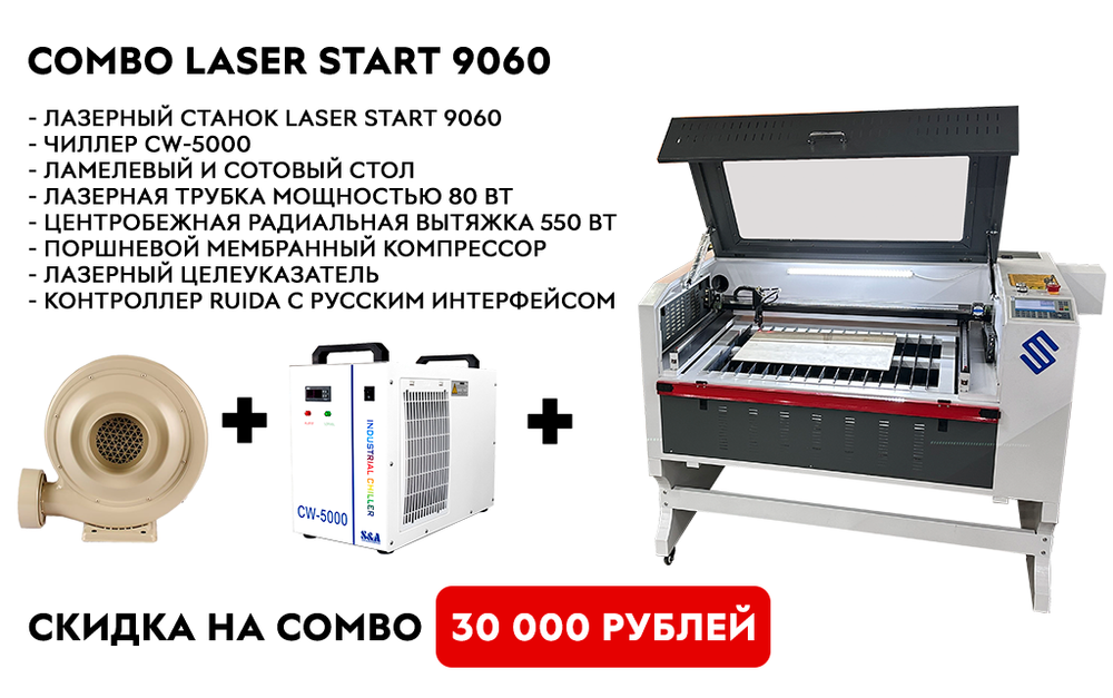 Лазерный станок СО2 c ЧПУ Combo Laser Start