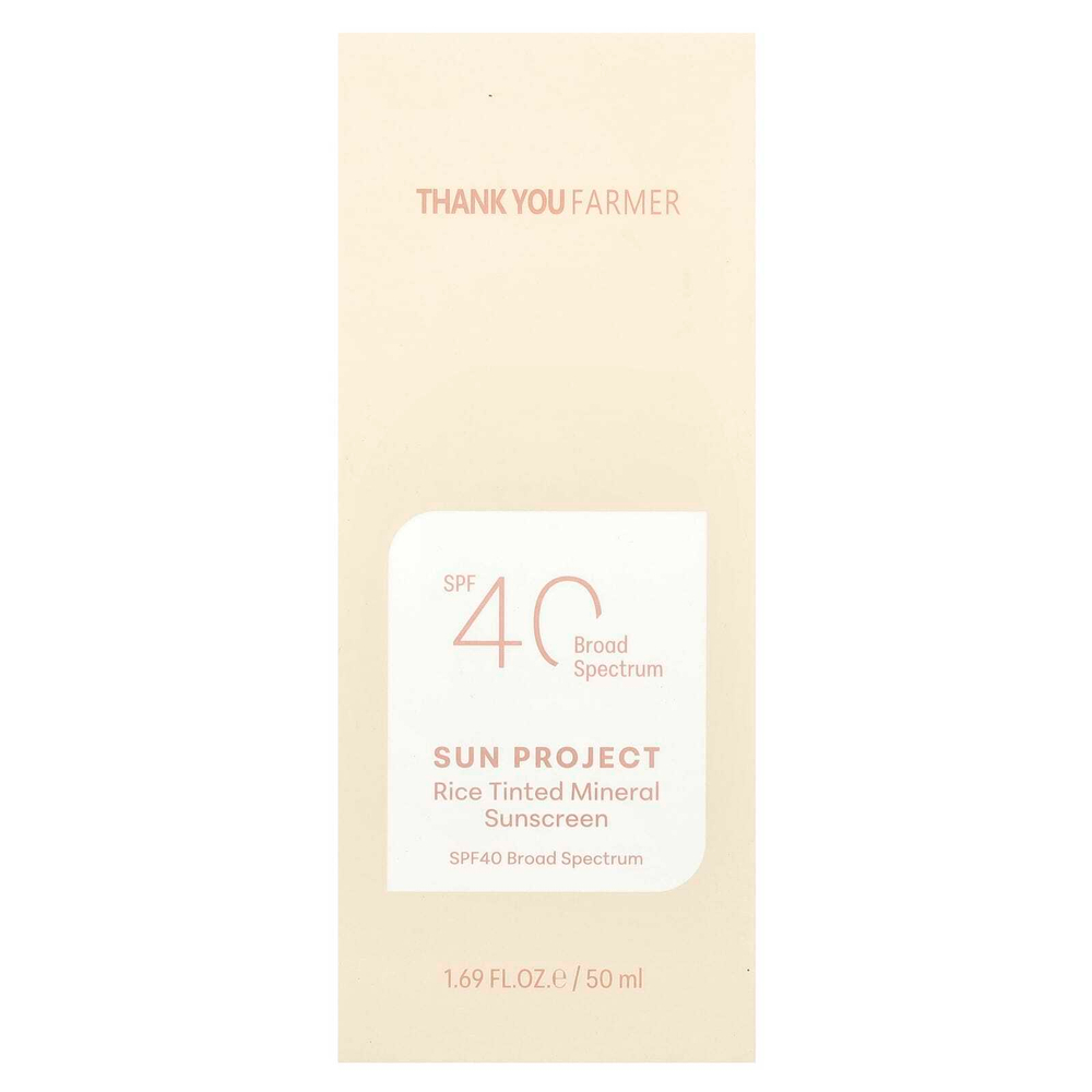 Thank You Farmer, Sun Project, минеральное солнцезащитное средство с рисовым оттенком, SPF40, 50 мл (1,69 жидк. Унции)