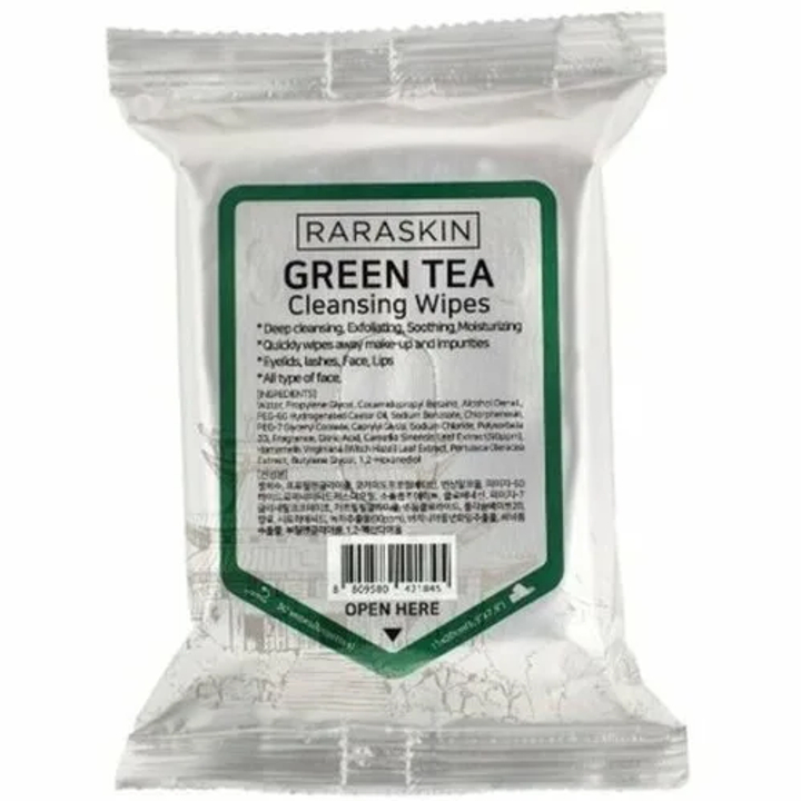 Салфетки очищающие для лица Raraskin Green Tea Cleansing Wipes с экстрактом зеленого чая 100 г / 30 шт
