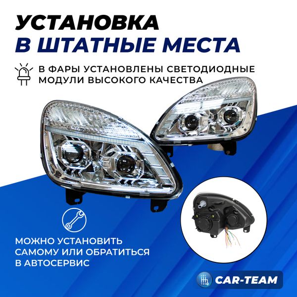 Фары Газель Бизнес передние с 4-мя Bi LED модулями с ДХО и плавающими поворотниками, хром маска (Китай)
