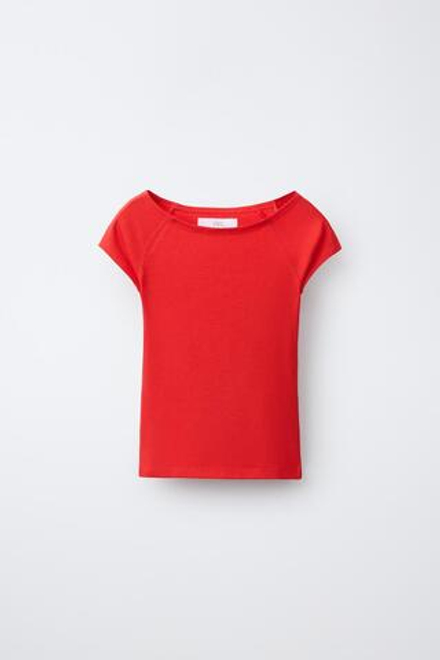 ZARA ОДНОТОННАЯ ФУТБОЛКА ИЗ МОДАЛА, КРАСНЫЙ