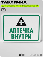 Табличка для обеспечения безопасности "Аптечка внутри", для офиса, по охране труда для предприятия, организаций, 40х30 см, Silver Plane x Айдентика Технолоджи