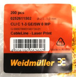 Маркер кабельный сеч.2,5-5мм Weidmuller CLI C 1-3 GE/SW 0 MP 0252611502 РА 1/3 "0" (200шт.)