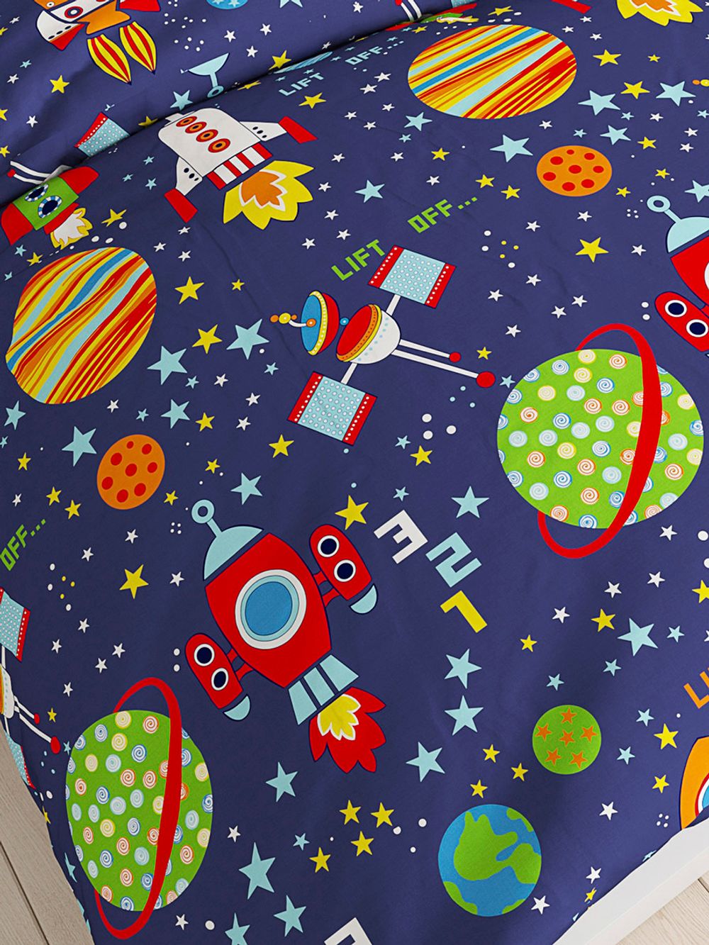 Постельное белье Сказка "Космос" семейное Наволочка 70х70 см 2 шт Простынь на резинке 160х200 см Пододеяльник 145х215 см(2шт) , перкаль