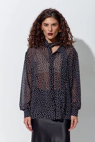Блуза из шифона в горошек черного цвета