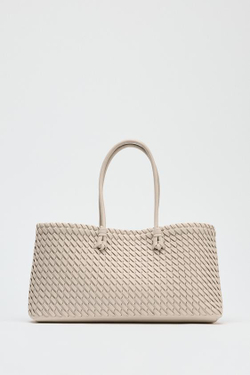 ZARA УДЛИНЕННАЯ ПЛЕТЕНАЯ СУМКА-ШОПЕР, ЭКРЮ