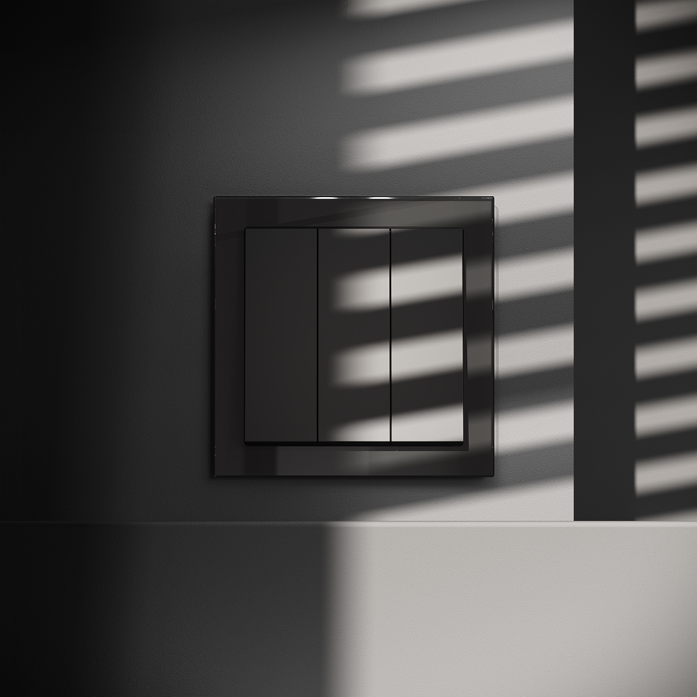 Выключатель встраиваемый VOLTUM S70 трехклавишный 10А, (черный матовый)