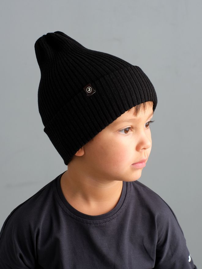 Шапка вязаная-резинка хлопковая КЭП(Черный)