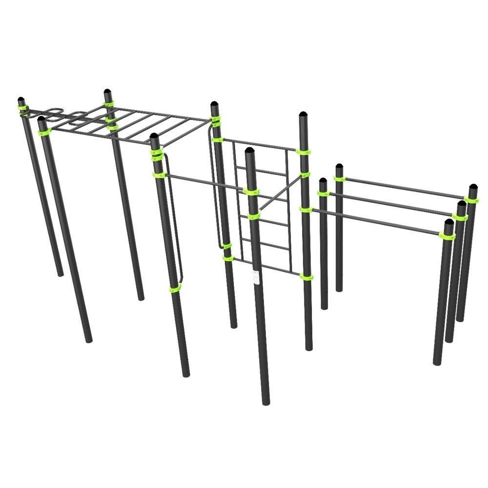 W329 Воркаут (рукоход змеевик и клас., швед стенка, 2 перекладины, брусья двойные) ZAVODSPORTA