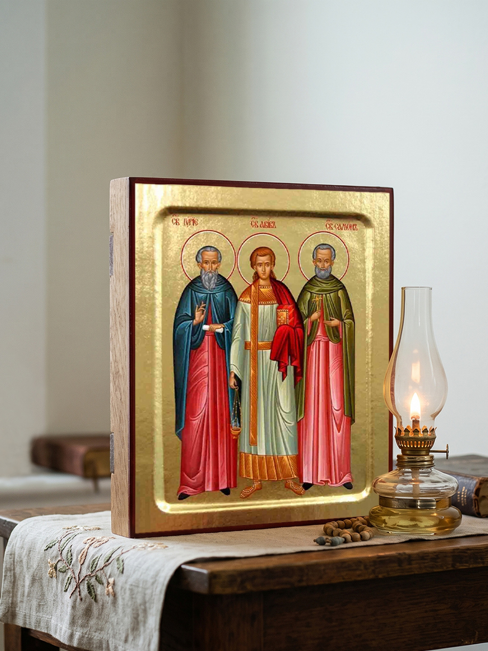 Икона Гурия, Самона и Авива, святых на дереве: 125 х 160 (Синопсисъ)