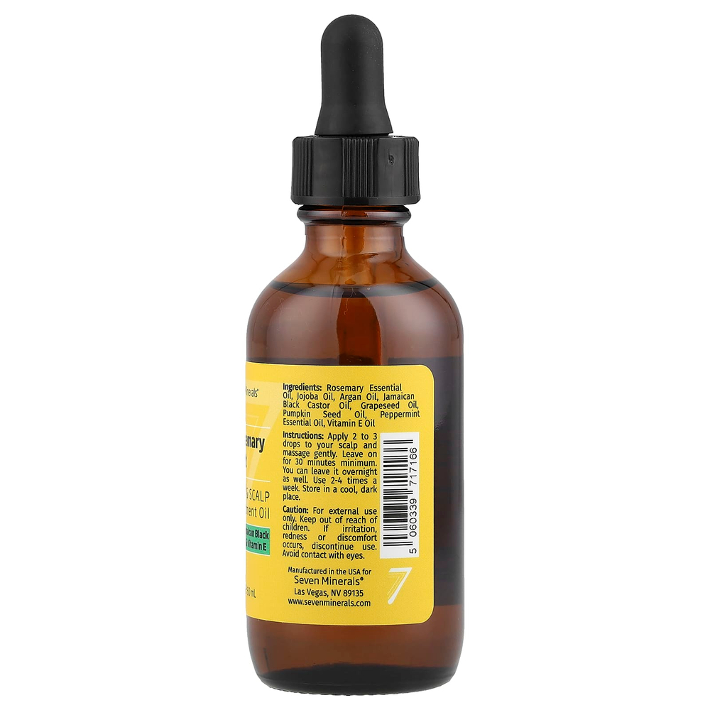 Seven Minerals, Розмарин и мята, масло для ухода за волосами и кожей головы, с ямайским черным кастором и витамином E, 60 мл (2 жидк. Унции)