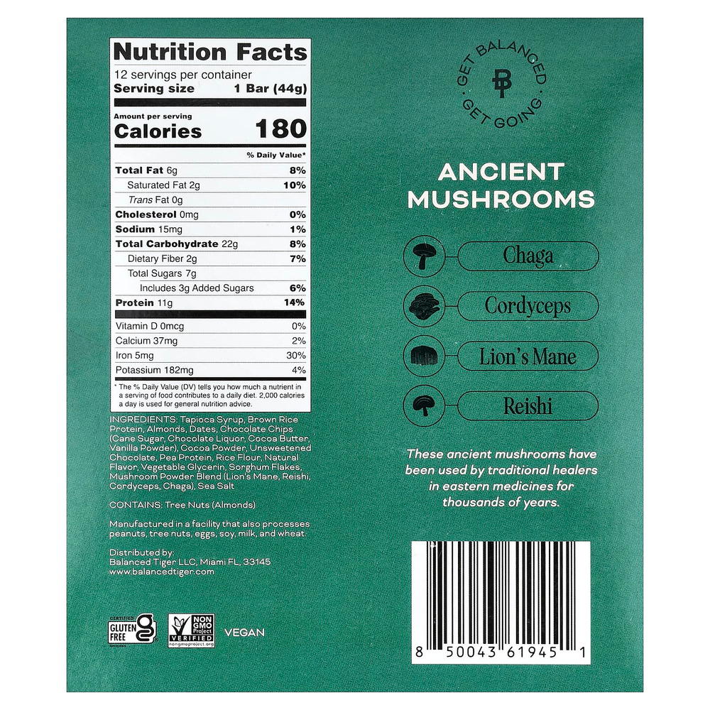 Balanced Tiger, протеиновый батончик, шоколадный брауни, 12 шт. по 44 г (1,55 унции)