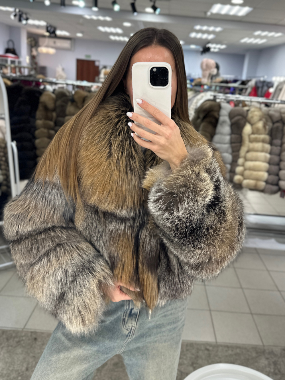 Шуба - кроп из лисы «крестовка» 45см