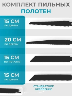 Сабельная пила аккумуляторная Otwen / 4 лезвия для разных видов материалов / 2 АКБ + перчатки, очки, кейс