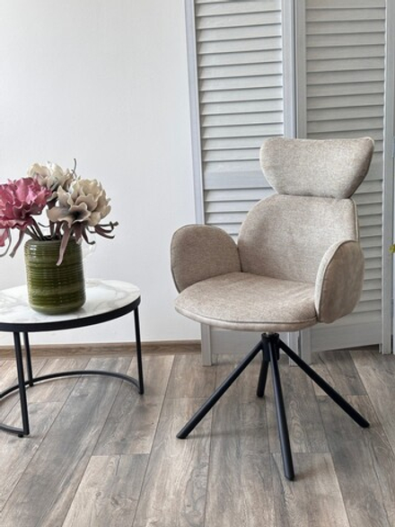 Стул М-City DISAUR Варди (Vardy) поворотный на 360 градусов, Brego-31 Бежевый, ткань, 7525-01 Бежевый, Велюр, Черный