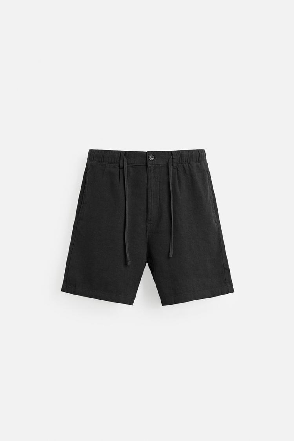 ZARA ШОРТЫ ИЗ ХЛОПКА И ЛЬНА, ЧЕРНЫЙ