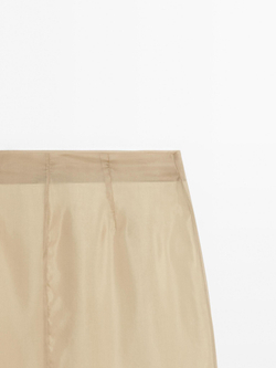 Massimo Dutti Двухслойная юбка миди из смесового шелка, бежевый