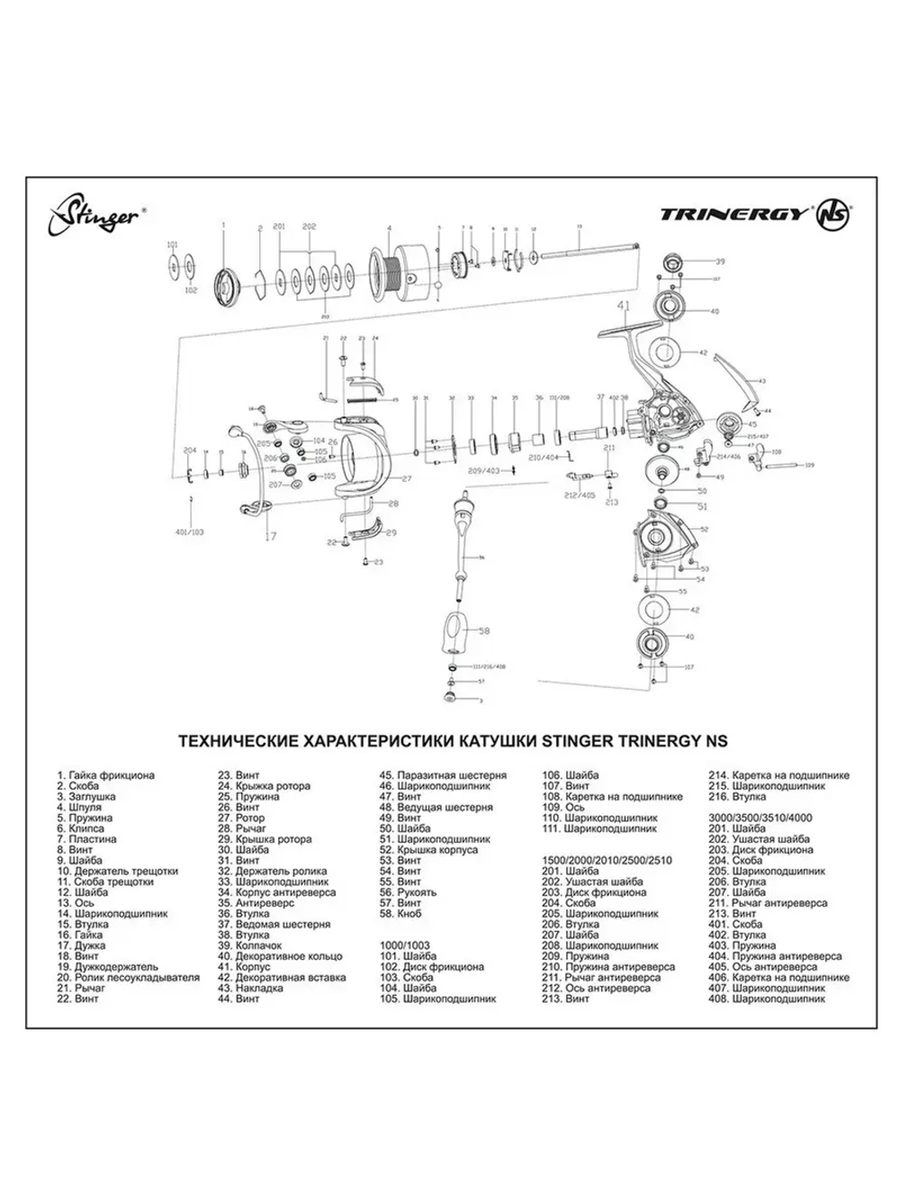 Катушка для рыбалки безынерционная Stinger Trinergy NS
