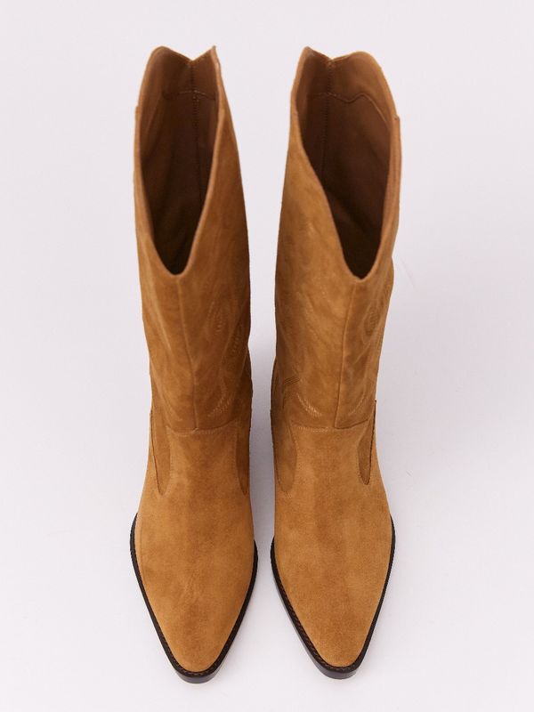 Сапоги-казаки из замши, рыже-коричневый