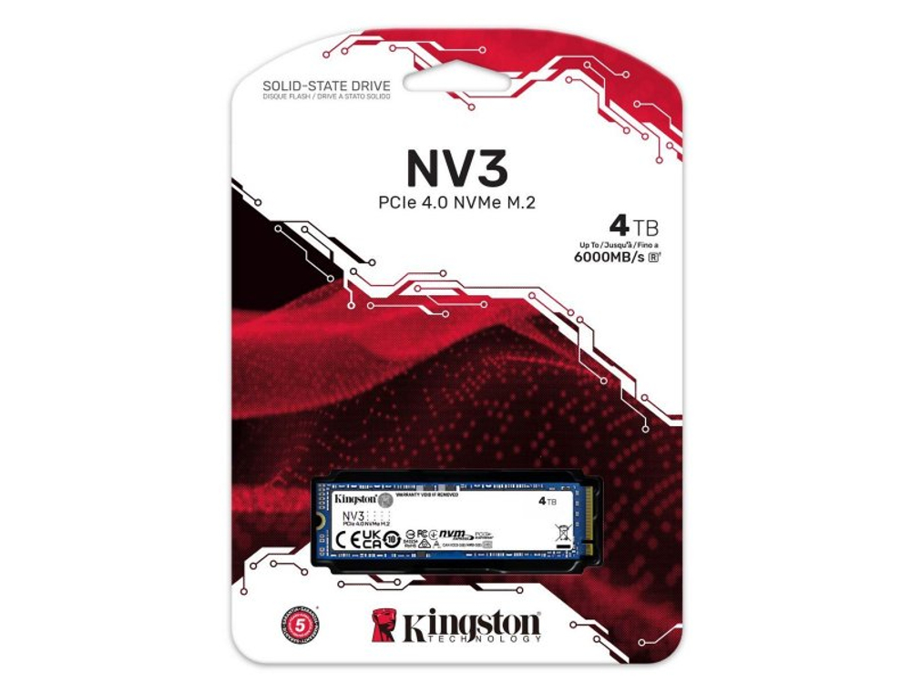 SSD накопитель Kingston SNV3S/4000G 4ТБ, M.2 2280, PCIe 4.0 x4, NVMe [SNV3S/4000G]