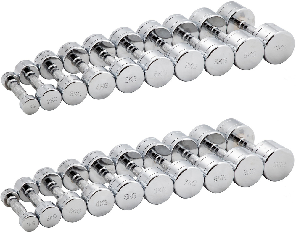 Гантельный ряд хромированный (шаг 1 кг, 10 пар) PROFI-FIT 1-10 кг