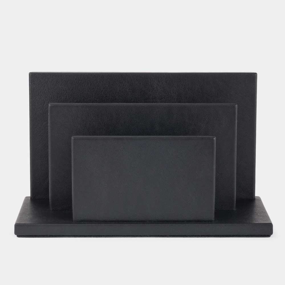 Подставка для визиток и бумаг из натуральной кожи теленка, черного цвета