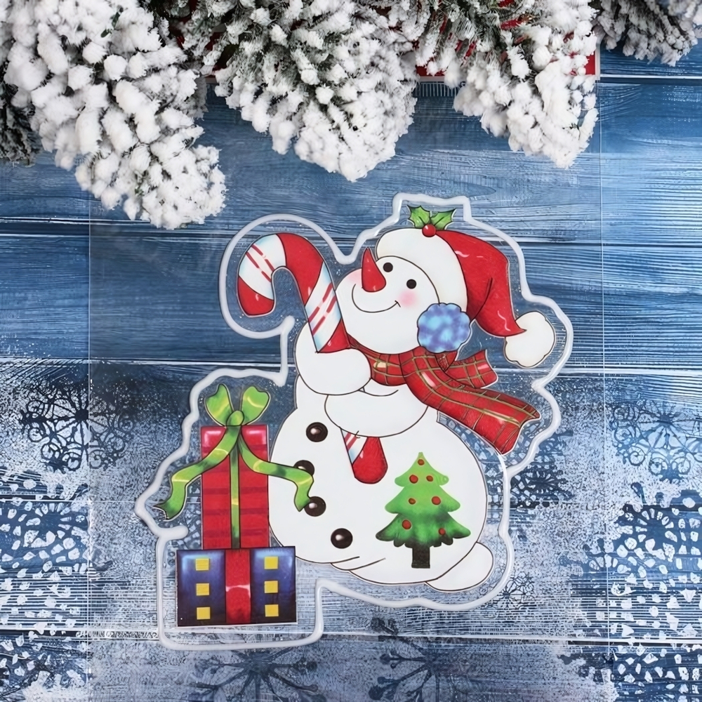 Наклейка на стекло "Весёлый Снеговик" 15*20 см