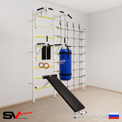 Шведская стенка Sv Sport усиленная 68130 (Турник стандарт/Брусья/Скамья/Кольца/Цепь/Мешок 30кг/Канатный лаз)