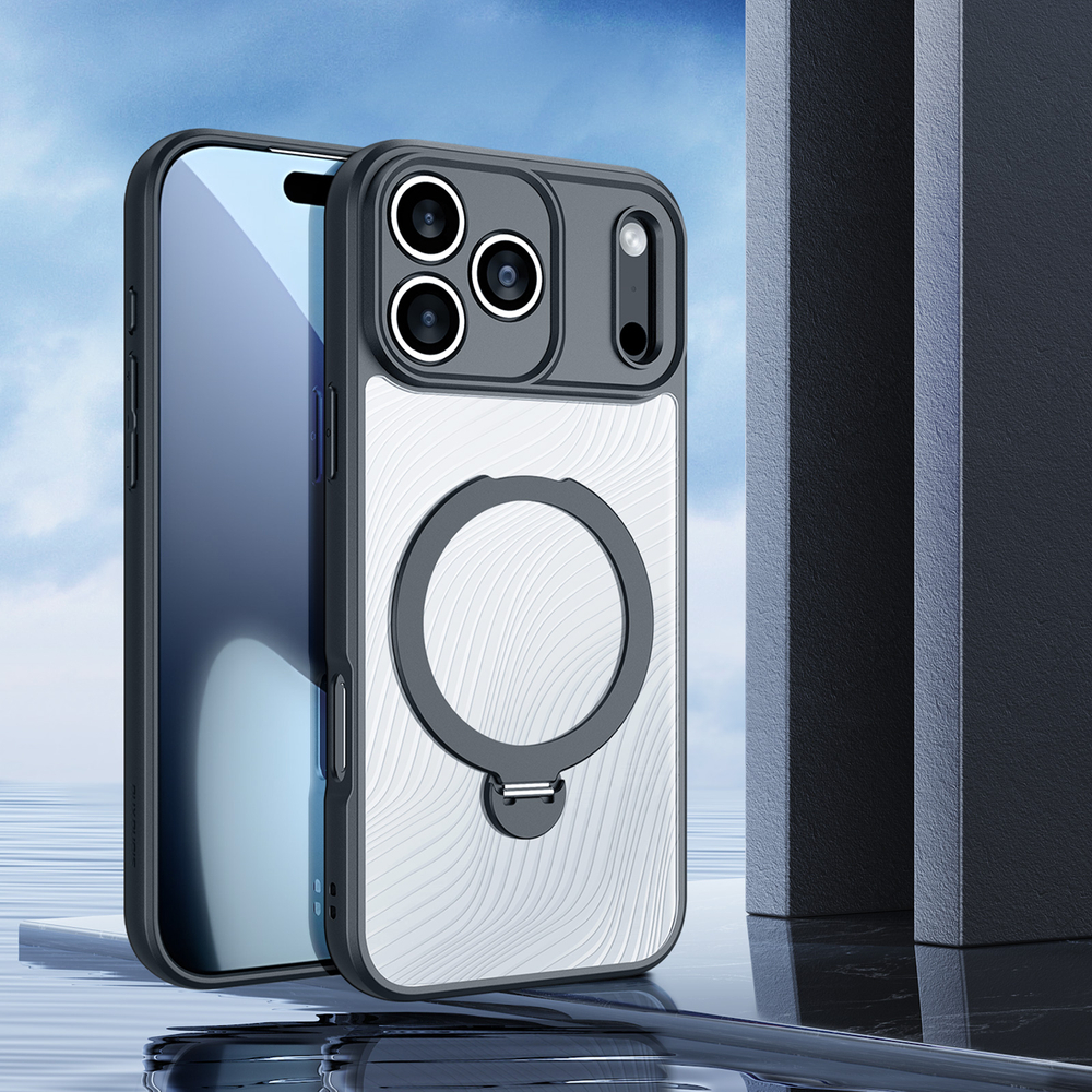 Чехол с MagSafe от Dux Ducis для смартфона iPhone 17 Pro, серия Aimo Mag Magnetic Stand (версия с магнитной откидной подставкой)