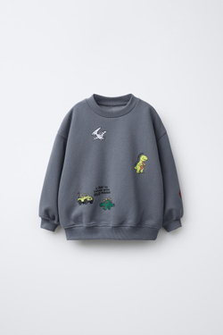 ZARA ТОЛСТОВКА С ПРИНТОМ «ЖИВОТНЫЕ», СЕРО-СИНИЙ