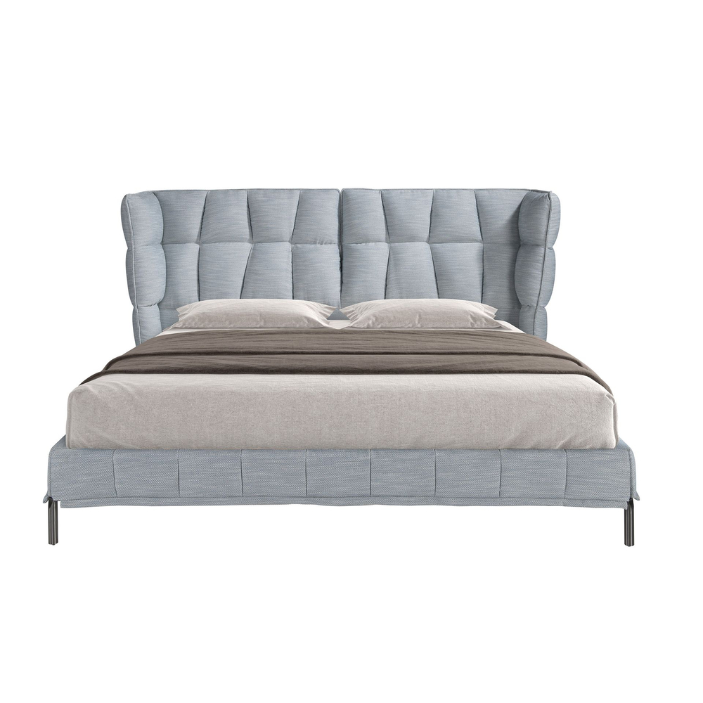 Кровать 7211 из ткани светло-голубовато-серого цвета