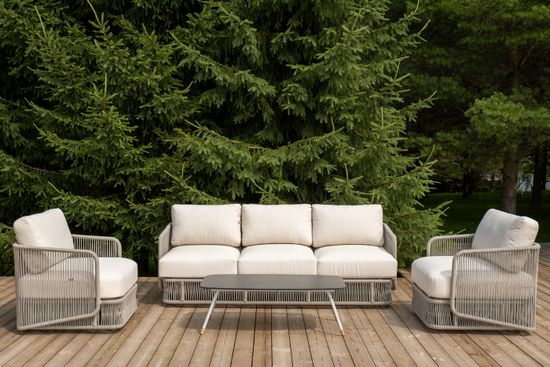 "Альбано" лаунж-зона 5-местная плетеная из роупа (веревки), каркас алюминиевый светло-серый, роуп серый меланж