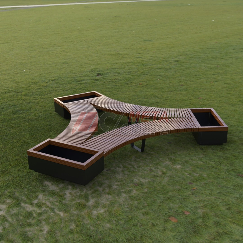 Лавка Rail Road 02 вогнутая с 3-мя вазонами