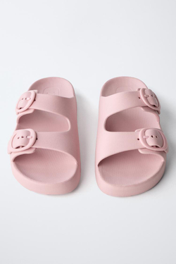 ZARA РЕЗИНОВЫЕ ТАПОЧКИ С ПРЯЖКАМИ, РОЗОВЫЙ